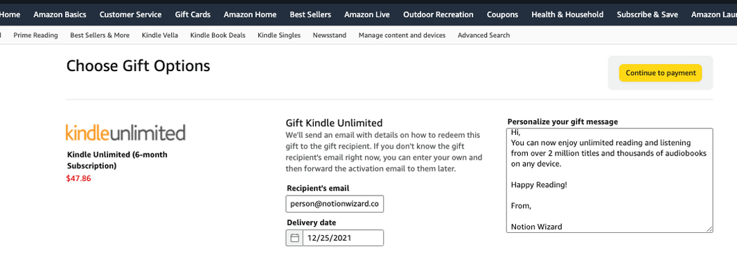 Kindleunlimited Gift Options