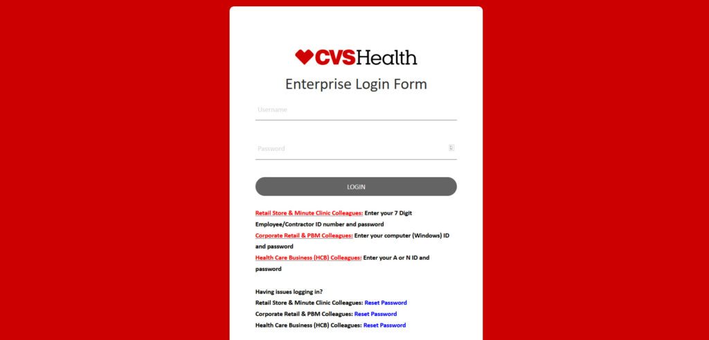 CVS Health Enterprise Login Form