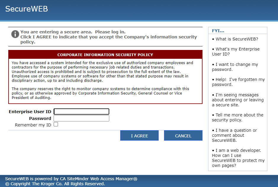 SSO Kroger Secureweb Portal